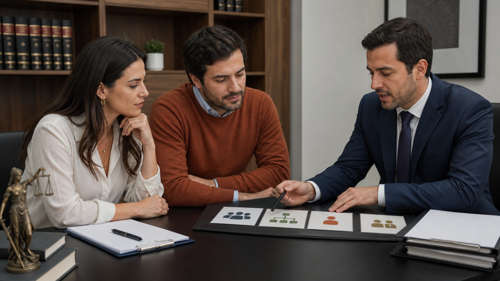 Fundadores revisando alternativas de sociedades con una abogada en Chile