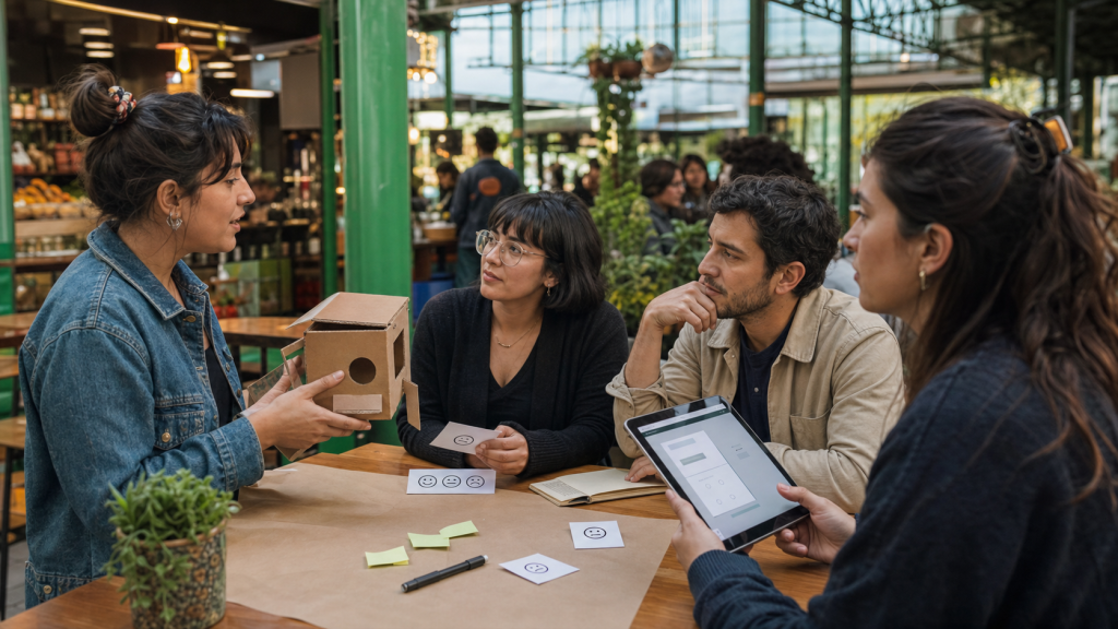 Emprendedores chilenos probando un prototipo con potenciales clientes