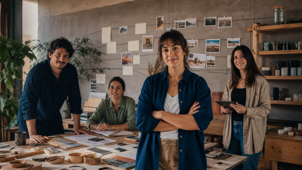 Emprendedor chileno en su taller junto a su equipo y prototipos de trabajo