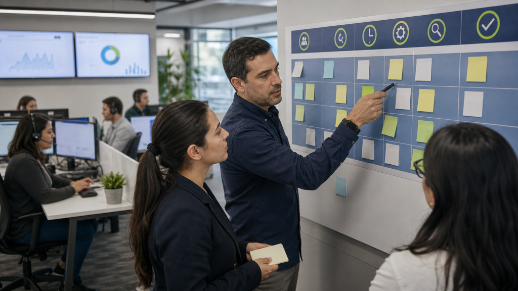 Equipo de servicios mejorando procesos y tiempos con un tablero de trabajo
