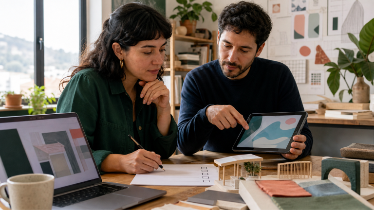 Equipo empresarial chileno evaluando una herramienta de inteligencia artificial con datos y supervisión humana